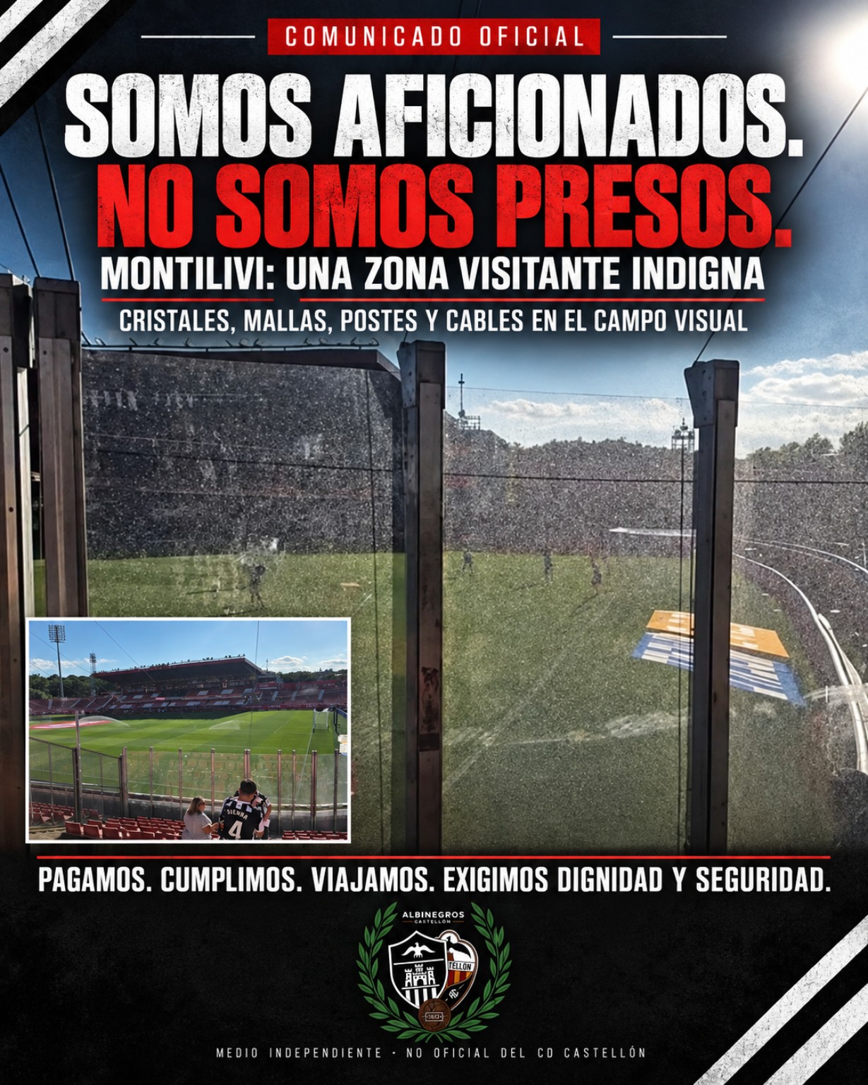 Comunicado Somos aficionados, no somos presos sobre la zona visitante de Montilivi